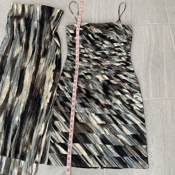 Vintage Y2K  Blue Beige Gray Brown Cocktail Dress Size 4 With Scarf/Shawl - Picture 5 of 6